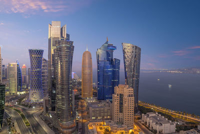 Beautiful sunset aerial view of west bay doha city