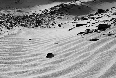 High angle view of sand dune on beach