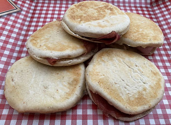 High angle view of breakfast on table