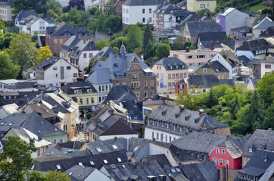 High angle view of buildings in city