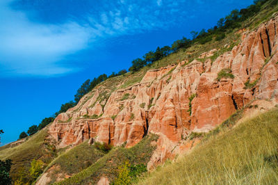 Scenic view of rock formations against blue sky