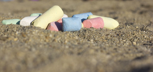 Multi colored chalks at beach