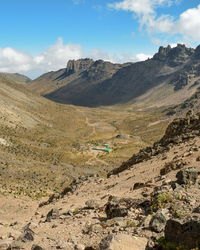 Aerial view of landscape and mountains against sky