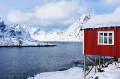 Scenic view of snowcapped mountains against sky during winter norway