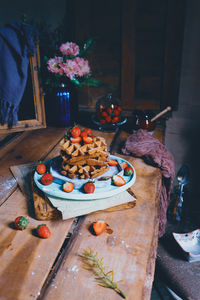 High angle view of dessert on table