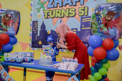 Full frame shot of balloons on table