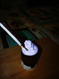 High angle view of ice cream on table