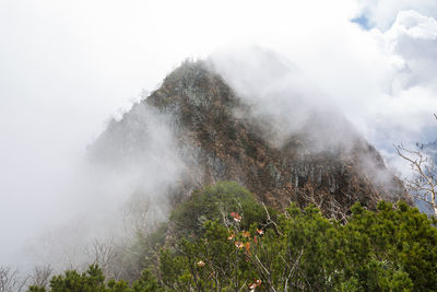 Scenic view of waterfall against sky