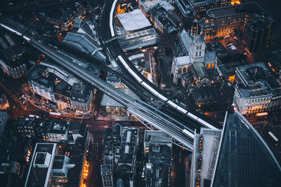 High angle view of london lit up at night