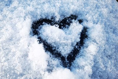 Close-up of heart shape on snow