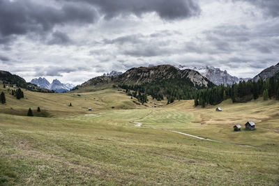 Scenic view of landscape and mountains against sky