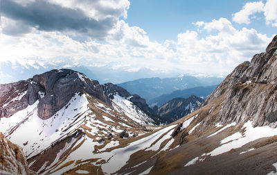 Scenic view of snowcapped mountains against sky