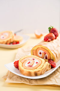 Close-up of pastry in plate