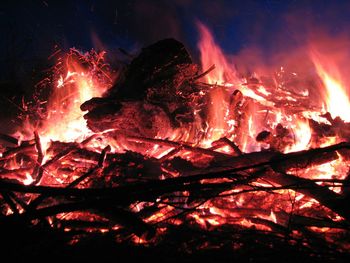 Close-up of bonfire at night