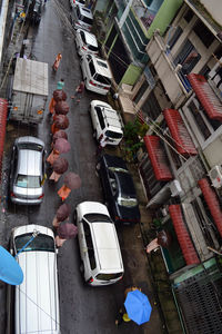 High angle view of street amidst buildings in city