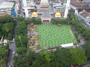 High angle view of buildings in city