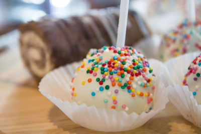 Close-up of cupcakes on table