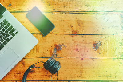 High angle view of laptop on table