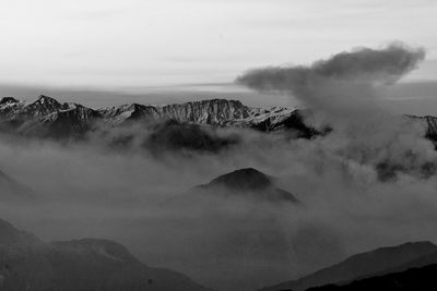 Scenic view of volcanic mountain against sky