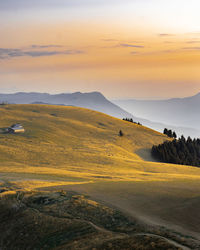 Scenic view of field against sky during sunset