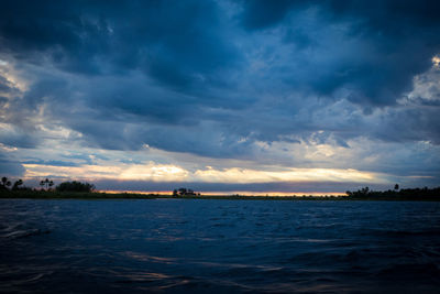 Scenic view of sea against dramatic sky