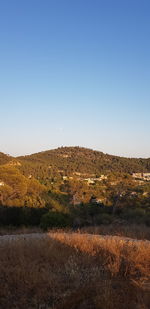 Scenic view of landscape against clear blue sky