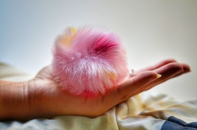 Cropped hand of woman holding fur at table