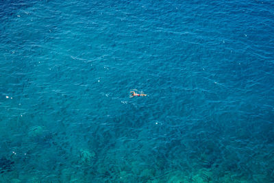High angle view of people swimming in sea