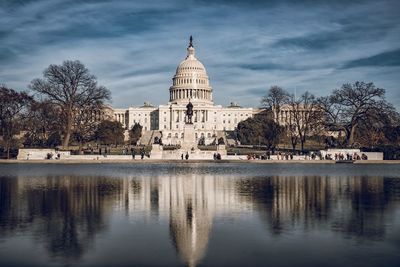 Capitol building reflecting in pool