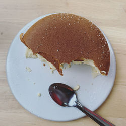 High angle view of dessert in plate on table