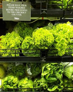 Green vegetables for sale at market stall