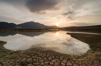 Scenic view of lake against sky during sunset