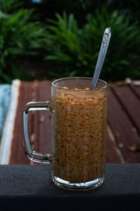 Close-up of coffee served on table