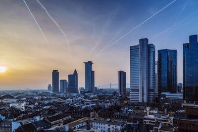 View of cityscape against sky during sunset