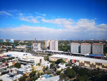 High angle view of buildings in city