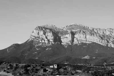 Low angle view of mountain against clear sky