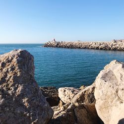 Scenic view of sea against clear sky
