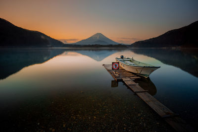 Scenic view of lake against sky during sunset