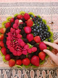 Close-up of hand holding strawberries