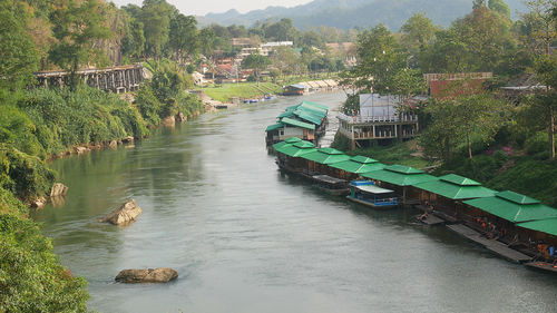 High angle view of river amidst trees