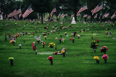 People on grassy field in park