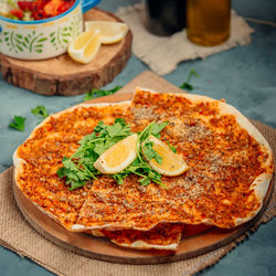 Close-up of pizza on table