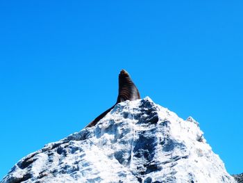 Low angle view of mountain against clear blue sky