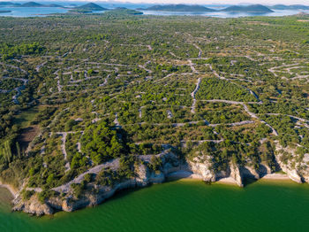 High angle view of river amidst land