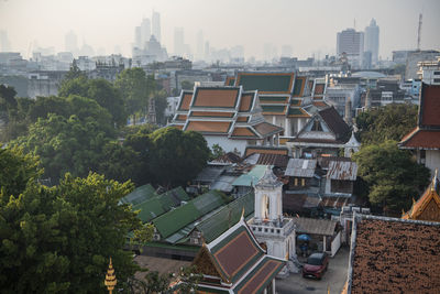 High angle view of buildings in city