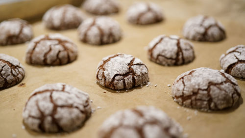 High angle view of cookies on table