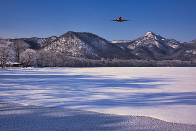 Snowy scenery of lake kussharo in winter