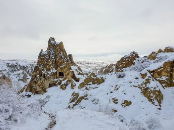 Scenic view of snow covered field against sky