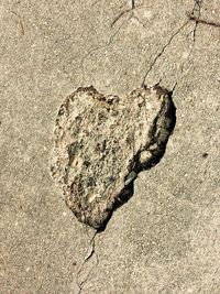 Close-up of heart shape on sand