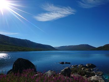 Scenic view of lake against blue sky